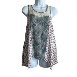 Hem & Thread Women Top S Multicolor Crochet Inlet Mixed‎ Boho Pattern Festival